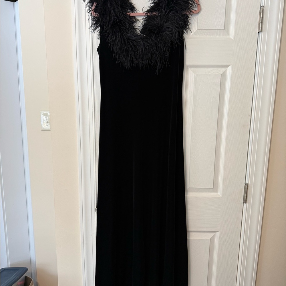 Elegant Black Feather-Trimmed Dress